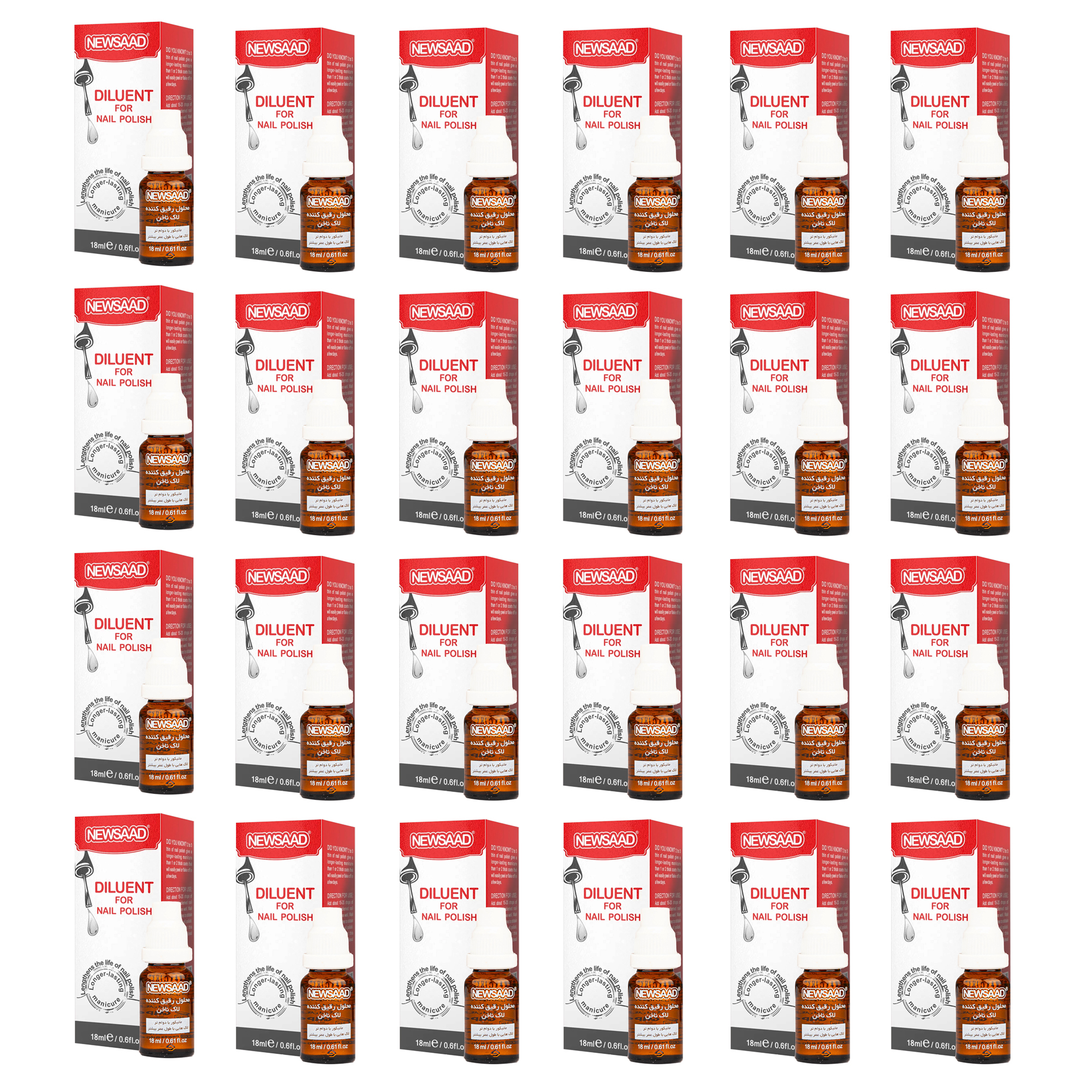 محلول رقیق کننده لاک ناخن نیوساد مدل DILUENT24 حجم 18 میلی لیتر مجموعه 24 عددی محلول رقیق کننده لاک ناخن نیوساد مدل DILUENT24 حجم 18 میلی لیتر مجموعه 24 عددی